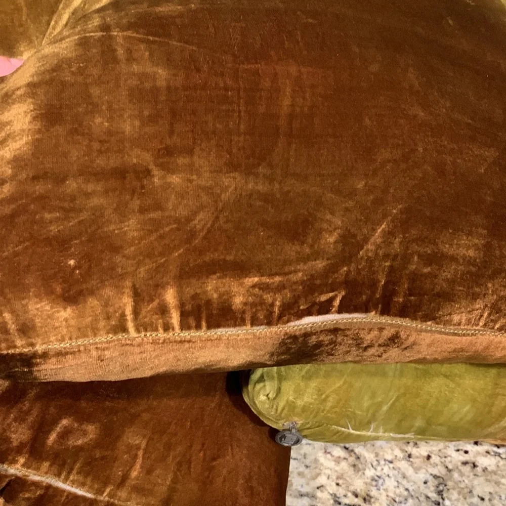 Pier One Velvet Two Color Green Brown Square Decorative Pillow Set